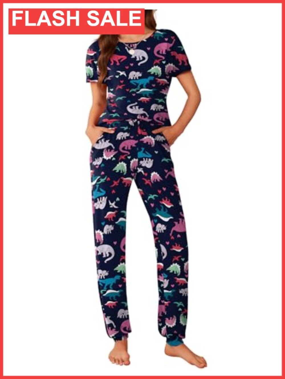 2 Piece Pajama Set Soft Jogger Pants Lounge Set Short Sleeve Crew Neck